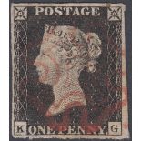 STAMPS GREAT BRITAIN PENNY BLACK Plate 2 (KG) four margin example red MX