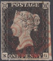 STAMPS GREAT BRITAIN PENNY BLACK Plate 2 (KG) four margin example red MX
