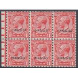 STAMPS GREAT BRITAIN 1924 1d red unmounted mint booklet pane of six overprinted Cancelled (type 28)