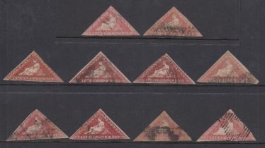 STAMPS CAPE OF GOOD HOPE 1855 1d red, ten used examples varied condition, range of shades,