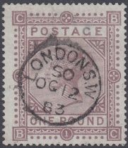 STAMPS GREAT BRITAIN 1882 £1 Brown Lilac plate 1, Anchor watermark and blued paper,