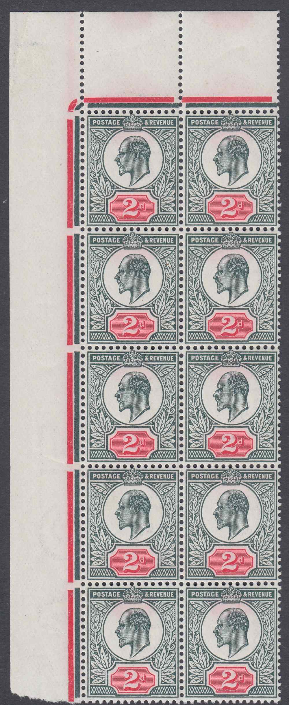 STAMPS GREAT BRITAIN 1911 Somerset House 2d grey-green and bright carmine,