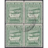 STAMPS SOUTH AFRICA 1925 Air, 9d green in a superb fine used block of 4, SG 29.
