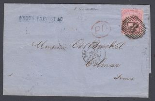 STAMPS GREAT BRITAIN 1859 Wrapper from London to France with 4d Rose Carmine (large garter) SG 66