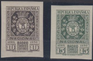 STAMPS SPAIN 1936 First National Philatelic Exhibition, lightly M/M pair, SG 817-8.