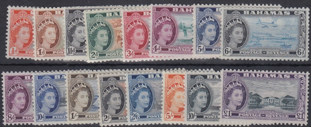 STAMPS BAHAMAS 1954 QEII complete set of 16 values, fine M/M, SG 201-16.