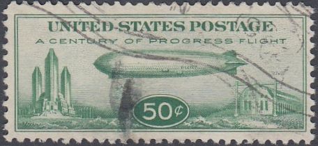 STAMPS USA 1933 Graf Zeppelin 50c Green used SGA732 cat £75