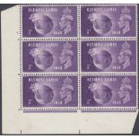 STAMPS GREAT BRITAIN 1948 3d Games, cylinder block of six mounted mint,