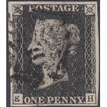 STAMPS GREAT BRITAIN PENNY BLACK Plate 7 (EH) fine used four margin example