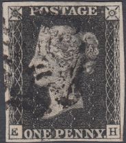 STAMPS GREAT BRITAIN PENNY BLACK Plate 7 (EH) fine used four margin example