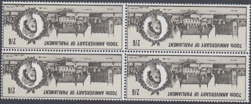 STAMPS GREAT BRITAIN 1965 2/6 Parliament unmounted mint block of four with INVERTED WMK.
