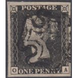 STAMPS PENNY BLACK Plate 6 (OA). A superb used 4 m