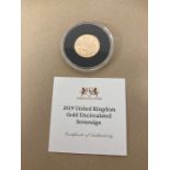 COINS : 2019 Gold uncirculated Gold Sovereign