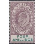 STAMPS GIBRALTAR 1903 4/- Dull Purple & Green. A l