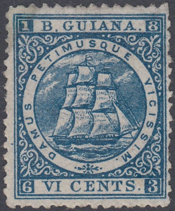 STAMPS BRITISH GUIANA 1863-76 6c Deep Blue. A moun