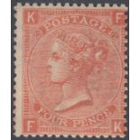 STAMPS GREAT BRITAIN 1870 4d Vermilion Plate 12. A