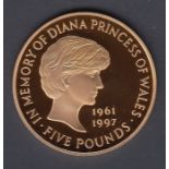 COINS : 1997 Diana £5 GOLD proof coin in presentat