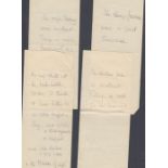 Queen Mother hand written notes, relating to meals