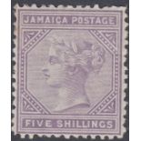 STAMPS JAMAICA 1875 5/- Lilac . A mounted mint exa