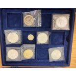 COINS : Silver coins in blue display case, three S