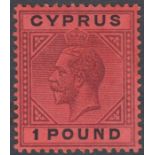 STAMPS CYPRUS 1923 £1 Purple & Black/Red. A lightl