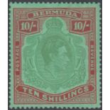 STAMPS BERMUDA 1939 10/- Bluish Green & Deep Red/G