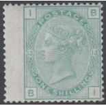 STAMPS GREAT BRITAIN 1876 1/- Green Plate 13. A su