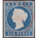 STAMPS GAMBIA 1869-72 6d Blue. A fine used example