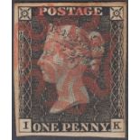 STAMPS PENNY BLACK Plate 3 (IK) four margin , canc