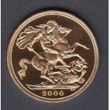COINS : 2000 Gold Proof Sovereign in Royal Mint bo