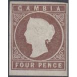 STAMPS GAMBIA 1874 4d Pale Brown. A lightly mounte