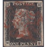 STAMPS PENNY BLACK Plate 1b (MB) fine four margin