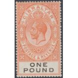 STAMPS GIBRALTAR 1927 £1 Red-Orange & Black. A lig