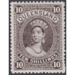 STAMPS QUEENSLAND-1907-11 10/- Blackish Brown. A l