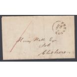 STAMPS : Great Britain 1840 6th May !! wrapper from Preston to Clithero. The Penny black came into