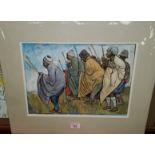 A.H. BARRETT, South African, 20th century, coloured chalks, war dance, signed, 28 x 38cm.