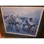 Harold Riley: process print, Lancashire v Yorkshire, Headingley, 7th November, 1981, signed, 41 x 49