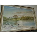 J Constable-Parnell, River Landscape, oil on board, signed, 49 x 74cm, framed