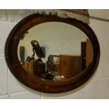 An oval oak wall mirror in a beaded frame, a box seat duet stool,