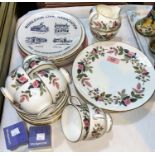 A Wedgewood bone china Hathaway Rose pattern teaset, various souvenir plates of local interest