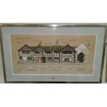 KIT SMITH, pen and wash, The Old Boar's Head, Middleton, Manchester, signed, 33 x 68cm framed