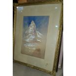 A 19th century oil on canvas, flower piece, 65 x 50 cm, framed; a crayon sketch of the Matterhorn