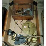 A brass microscope in need of reconstruction, a Salter scale and another set of scales