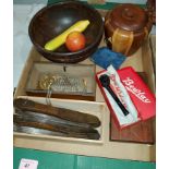 A 19th century pair of wood and steel ice skates; other treen and collectables