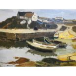 Donald McIntyre: oil on board, "Five Boats, Dolan", 90 x 120 cm, framed (with James Bourlet label en