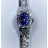 A ladies Yanka Russian wristwatch with blue dial and stainless steel strap