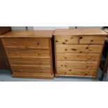 Two modern pine chests of drawers with 3 long and 2 short drawers