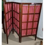 An Edwardian mahogany 3-fold screen with lattice panels, height 85 cm