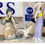 A Lladro figure of girl being chased by a goose and a Lladro figure of girl with hat numbered 5644