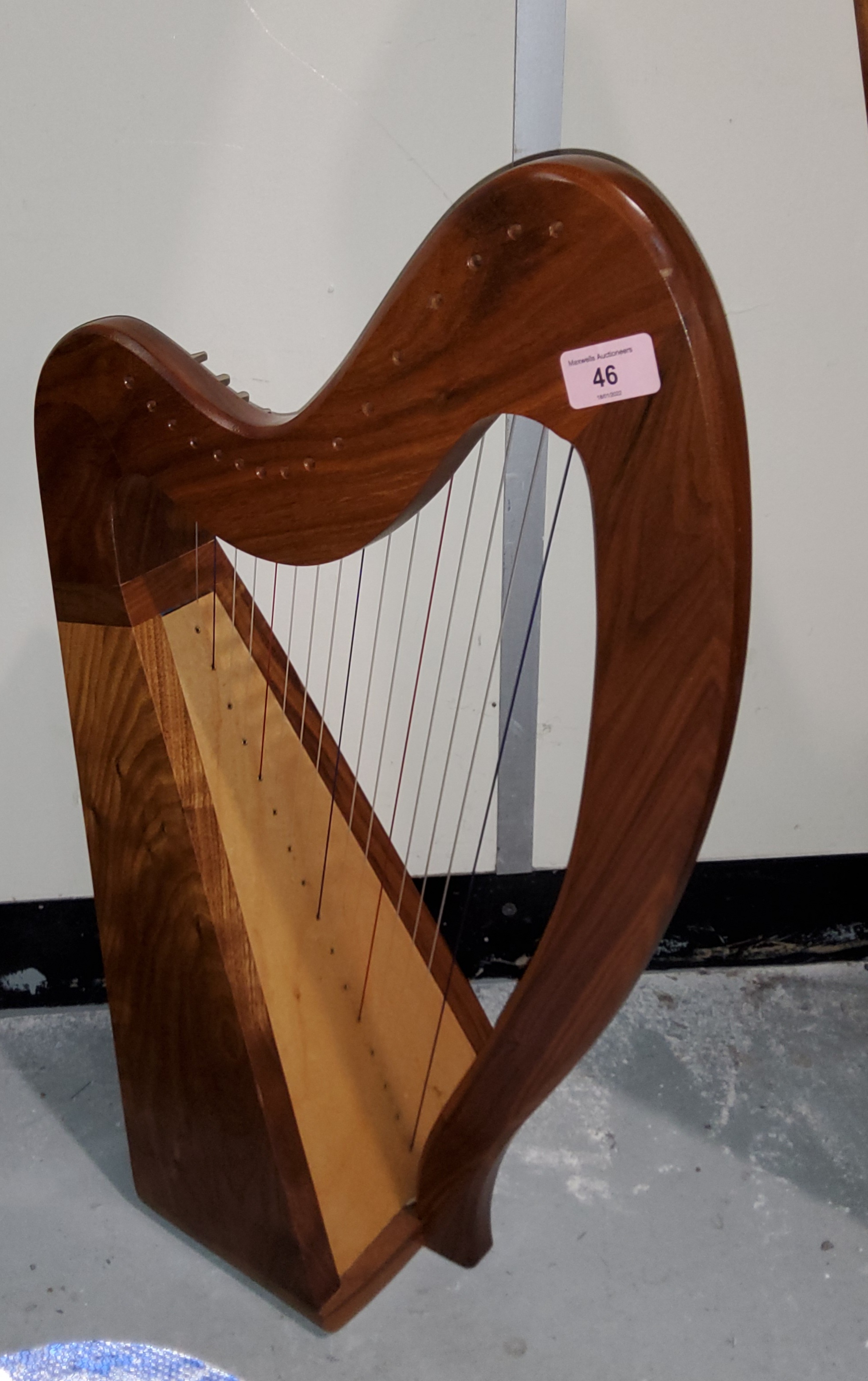 An American 16 string folk harp by Stoney End Harps, Red Wing, Mn. USA, height 60 cm, with soft case